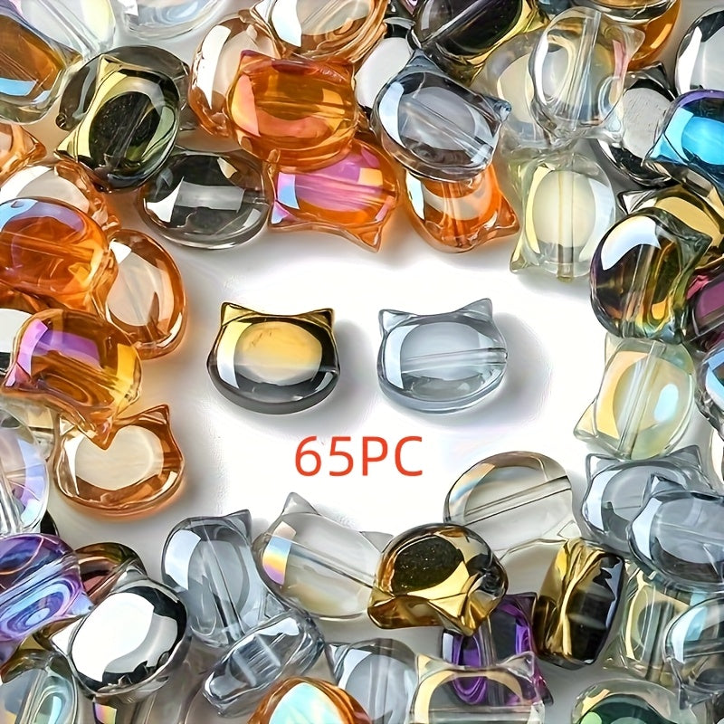 TEMU 35-65pcs Iridescent Cat Head Glass Beads For Jewelry Making- Diy Necklace& Bracelet Craft Supplies, Assorted Colors, Handmade Materials, Jewelry
