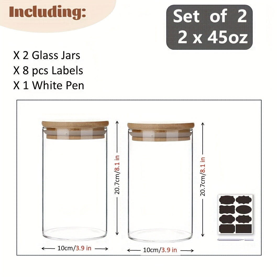 TEMU Set Of 2 Glass Food Storage Jars 45oz, Clear Stackable Containers With Airtight Bamboo Lid Kitchen Canisters For Candy, Cookie, Rice, Sugar,