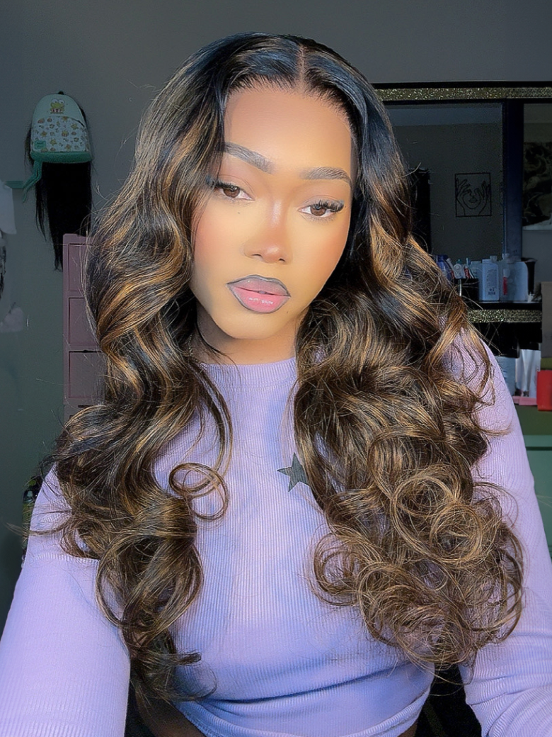 7x5 Bye Bye Knots Wig Glueless Lace Black to Chestnut Brown Ombre Loose Wave Wig With Bleached Knots 150% Density