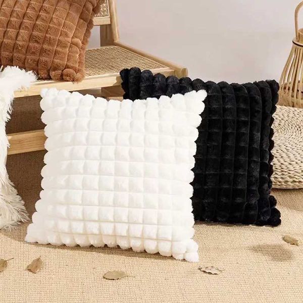 Pillow Case 1PCS Imitation Rabbit Plush Throw Case Living Room Sofa Throw Cushion Office Solid Color Waist BedroomC241202C250212