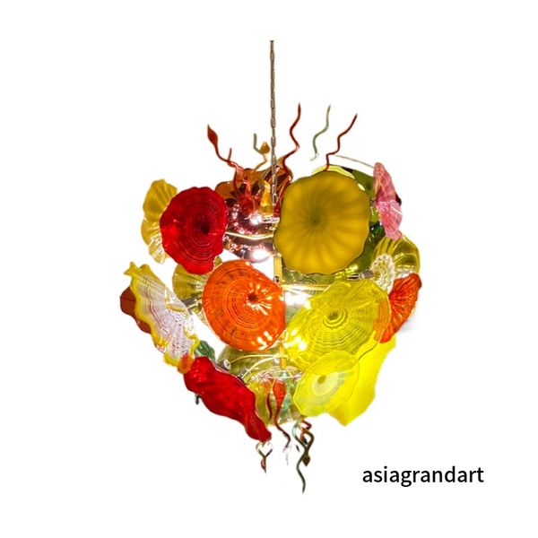 Classic Home Lighting Blown Glass Plates Chandelier Lamps LED Light Fixtures Murano Style Glass Chandeliers Flower Pendant Lights for Hotel