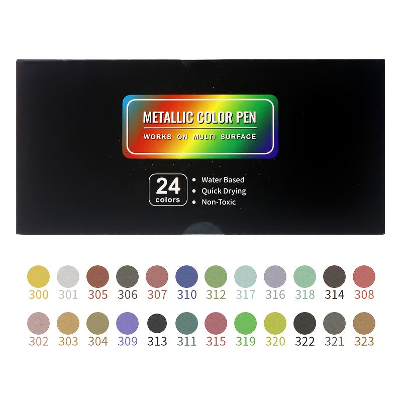 TEMU 12-24pcs Metallic Paint Markers Pens, Shimmer Glitter Marker Pens For Rock Painting, Black Paper, , Photo Album, Paint Marker For Diy Arts &