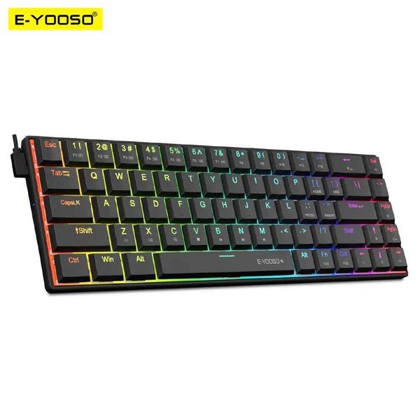 Keyboards E-YOOSO A68 RGB Mini Slim Ultra-Thin USB Wired Mechanical Gaming Keyboard Red Switch 68 Keys Gamer for Compute PC Laptop Y240615WV
