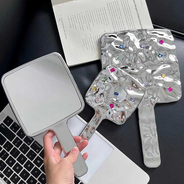 Liquid Shape Square Mirror Mini Hand-held Desktop Cosmetic Makeup Mirror Travel Metallic Portable Beauty Mirror For HandbagXJ241213