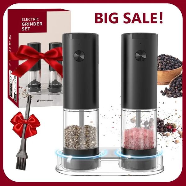 2pcs elétrico automático pimenta de pimenta conjunto conjunto de rugosidade ajustável Mills Mills Powder Kitchen Tool 250108