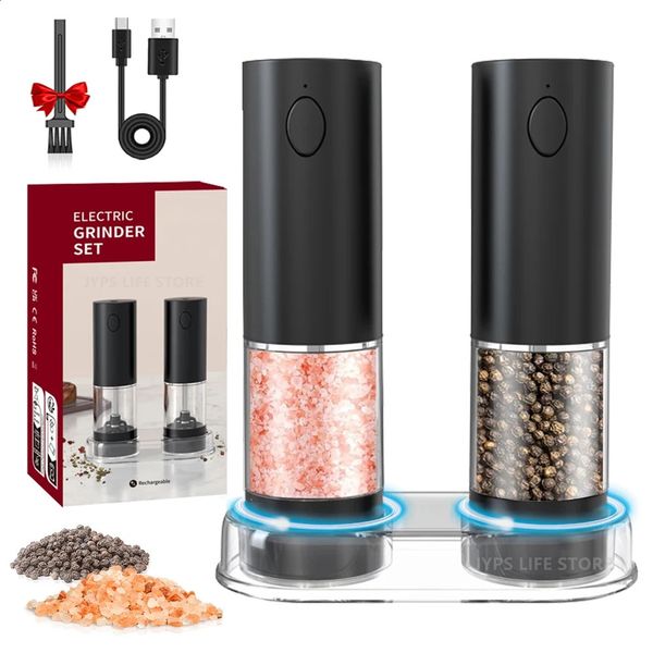 Rechargeable Electric Salt and Pepper Grinder Set Adjustable Coarseness Pepper Mill Kit USB Charging Spice Mill With LED light 241120