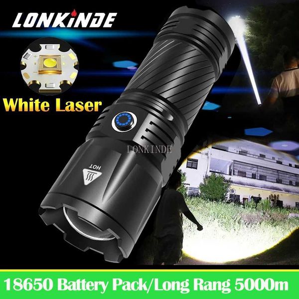 Super 19999LM white laser flashlight 5000m long distance spotlight power LED flashlight C-type rechargeable flashlight tactical light W24090