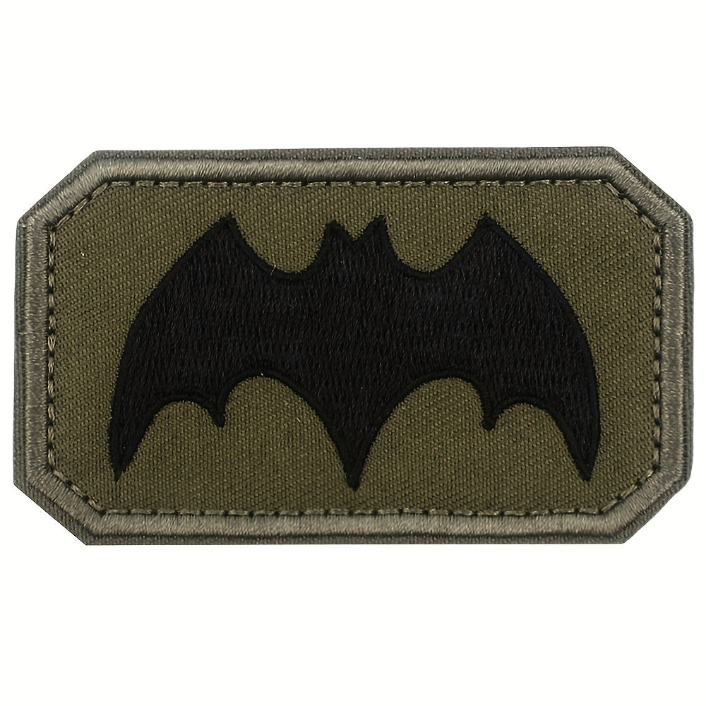 TEMU Tactical Bat Embroidered Hook Loop Patch - Black & Green Military-style Badge For Jeans, Backpacks, Vests, Helmets, Uniforms - Durable Applique
