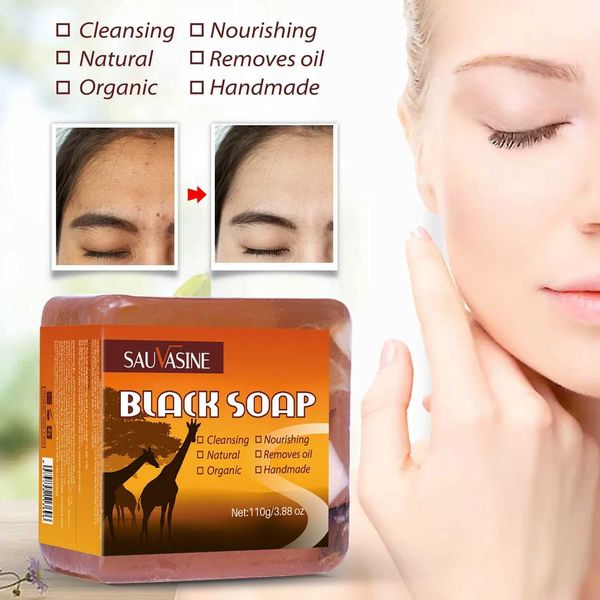 Handmade Soap 110g African Black Soap Deep Cleaning Handmade Facial Bar Skin Moisturizing Lightening Acne Treatment Face Bath Skin Care G240