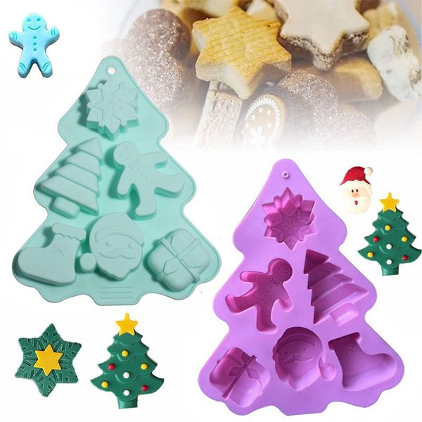 Christmas Cake Mould Handmade Soap Chocolate Candy Candles Xmas Tree Santa Snowman Shape Silicone Baking Moulds 0703