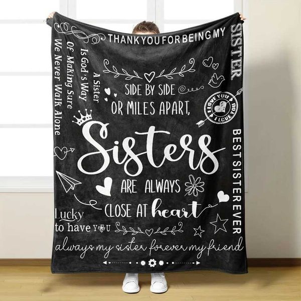1pc Soft Cozy Slogan Print Flannel Blanket - Warm Throw for Sofa Bed Couch Camping Office Travel-Perfect Gift for SisterXJ241111