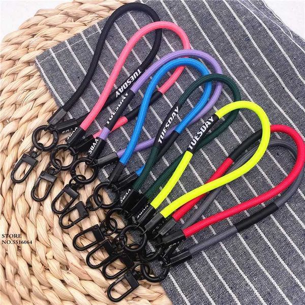 Cell Phone Straps Charms Fluorescent Color Key Chain Metal Clip Buckle Keychains Cell Phone Strap Anti-lost Lanyard Hanging Cord Wrist Strap
