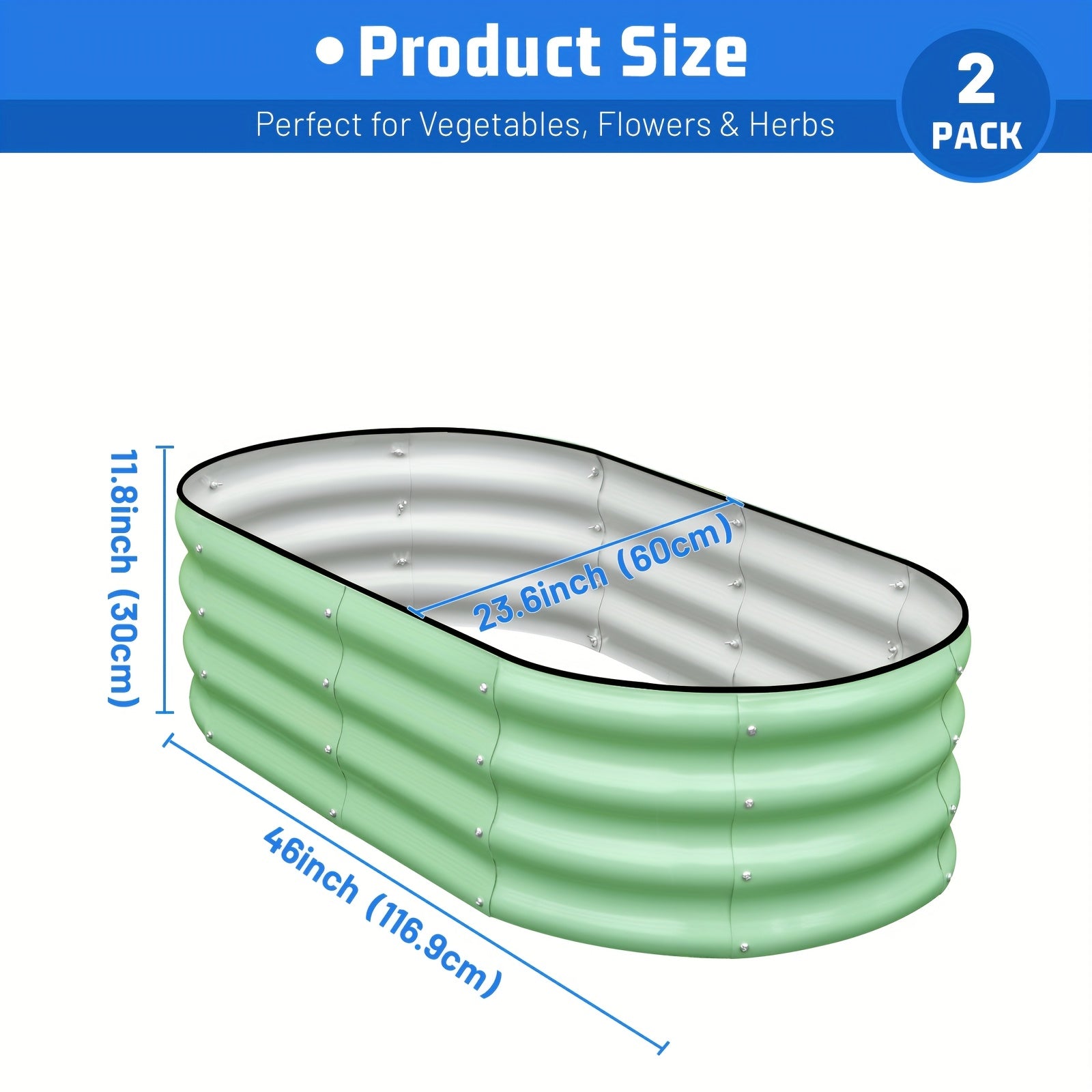 TEMU 2pcs 4x2x1ft Oval Metal Raised Garden Beds - Rust-resistant Powder-coated Outdoor Planter Boxes For Vegetables, Herbs, Flowers - Durable Green