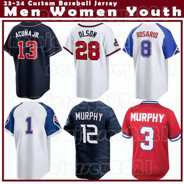 28 Matt Olson Atlanta Baseball Jersey 13 Ronald Acuna Jr. Ozzie Albies Spencer Strider Bryce Elder Sean Murphy Dale Chipper Jones Orlando Ar