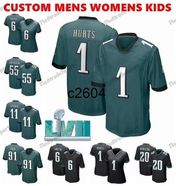 c2604 LVII Football Jerseys Mens Womens Youth Jason Kelce Jalen Hurts AJ Brown Slay Jr DeVonta Smith Goedert Graham Cox Reddick Swift Mailat