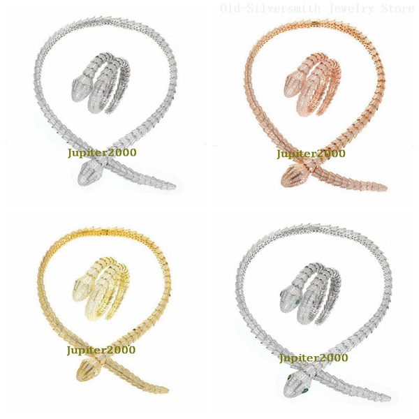 Designer Collection Style Thick Necklace Bracelet Dinner Party Choker Neckhole Settings Diamond Plated Gold Color Snake Serpent Snakelike Je