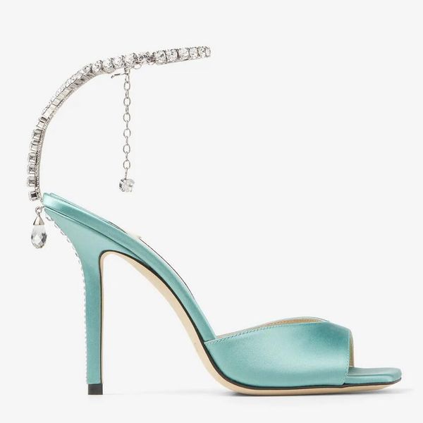 Designer Sandals Women Shoes Luxury Saeda Sandal Ankle Straps with Crystal Embellishment Open Toes Stiletto Heel EU35-43 With Box Wedding X2