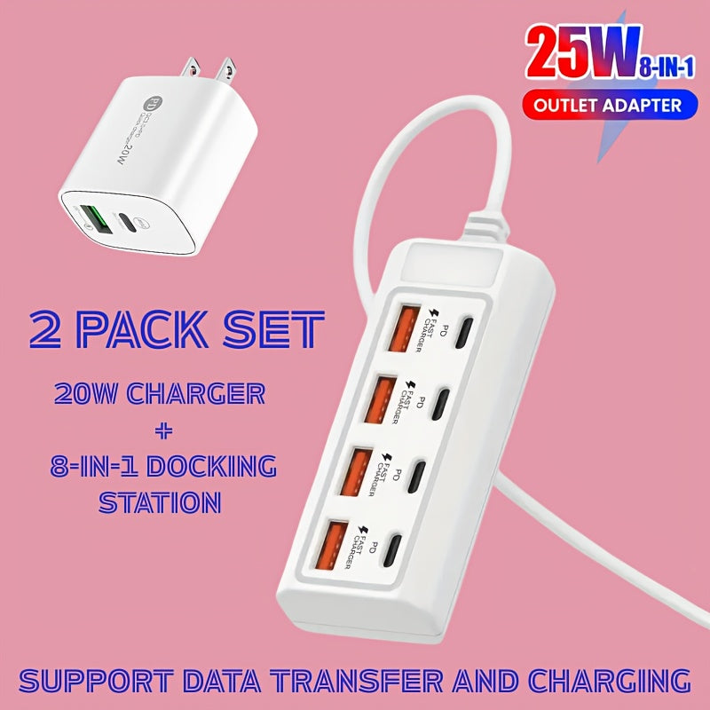 TEMU [2pcs Fast Charger Kit]20wpd Fast Charger + 25w Docking Station Support Data Transfer-multi-device Charging Home Office Desktop Artifacts
