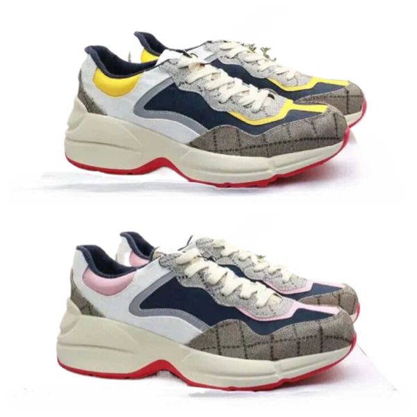 Rhyton Beige Men Sneakers Classical Trainers 620185 99WF0 4371 Vintage Luxury Chaussures Women Designer Shoes