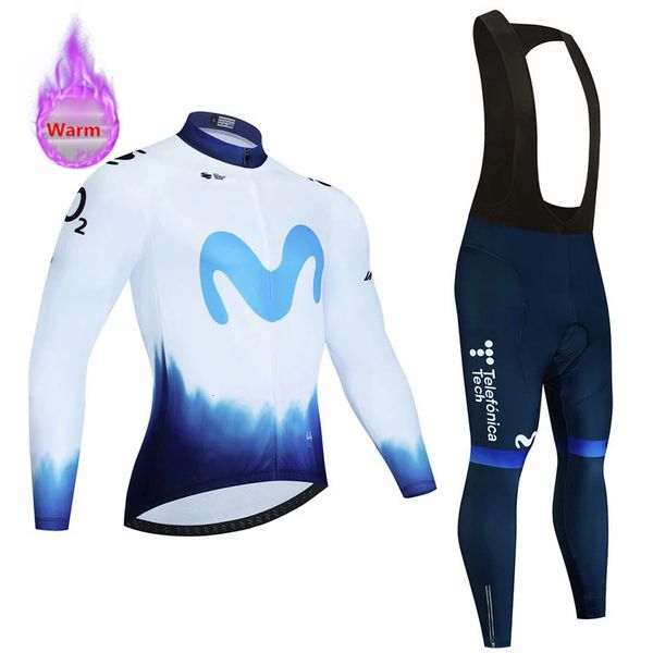 Movistar Team Winter Cycling Clothing Thermal Fleece Bicycle Jersey Set MTB Clothes Road Bike Uniforme Ropa Ciclismo Invierno 241219