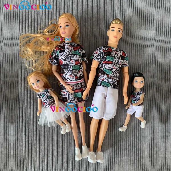 30cm Family Doll Mom Dad Ken and Kids 4 Dolls Set Play House Toy 1-6 Doll Toy for Girls Boys Birthday Gift Y240731