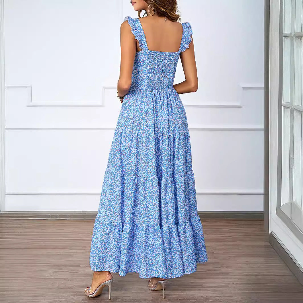 (279) Summer women&#039;s clothing temperament polka dot big swing dress backless beach holiday party long dress