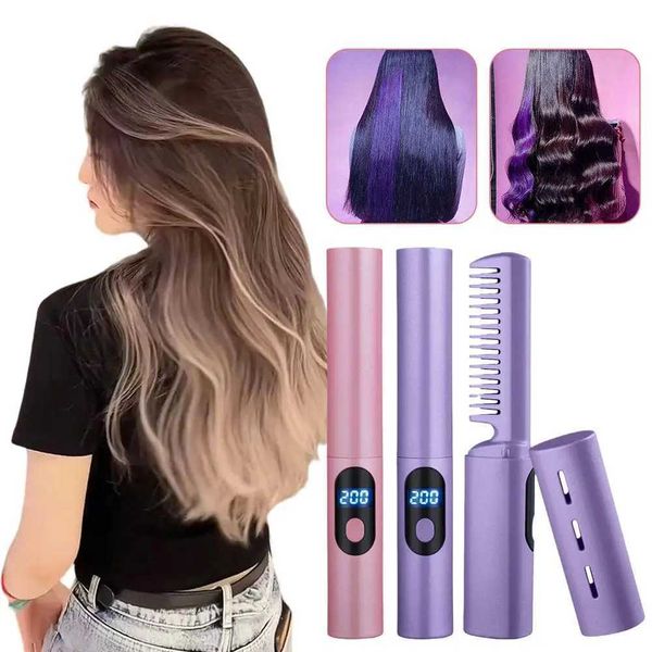 2-in-1 Lazy Straightener Hot Comb Portable Mini Straightener USB Straightening Tool Quick Charging Styling Heating Hair M1X6 W240904