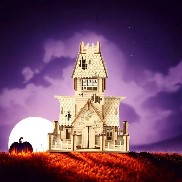 Tada 3D Halloween Abandoned House DIY Wooden Puzzle Party Home Decoration Ghost Festival Toy Games Childrens Gifts W241109