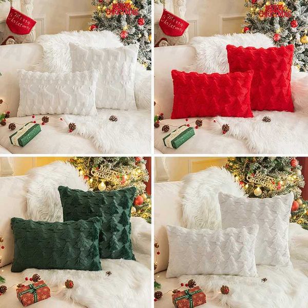 Pillow Case Christmas Decorative Covers 45*45cm Soft Plush Faux Fur Jacquard Throw s Couch Cover Sofa cases Home DecorC241109
