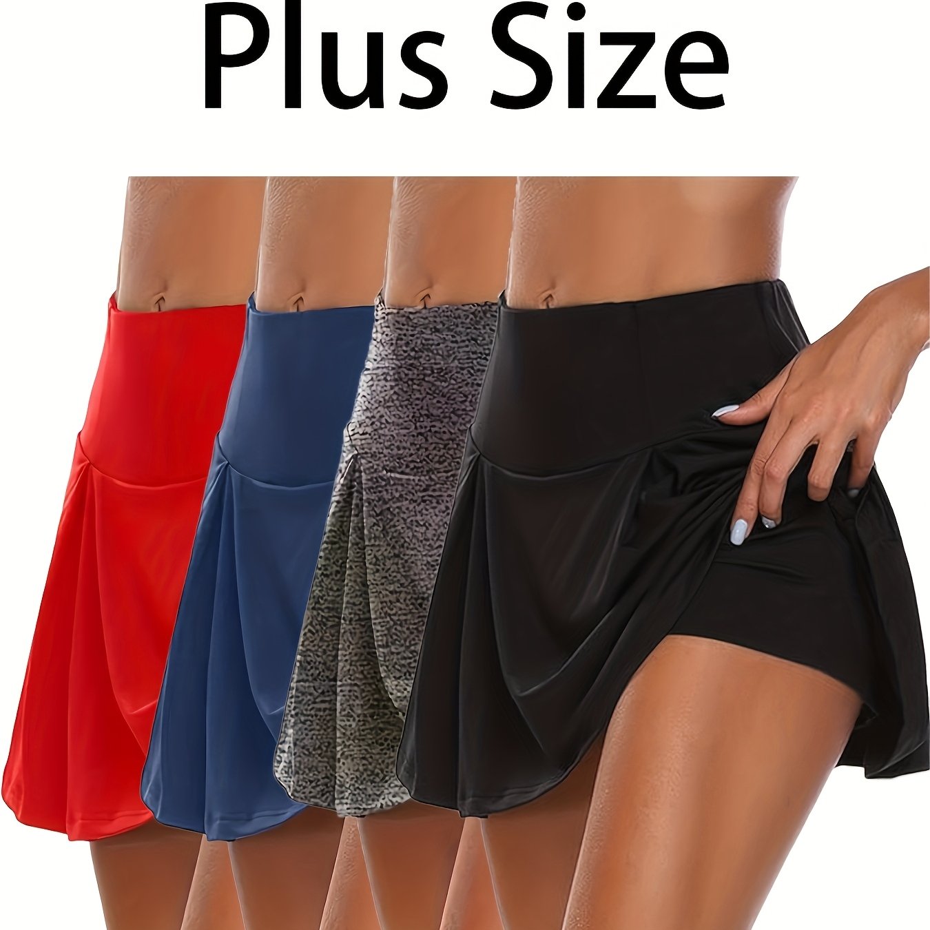TEMU 4pcs Plus Size Women's Flowing Running Shorts, Practice, Tennis Skirt, Sports Skirt, Cute And Fashionable Clothing, Summer, Spring