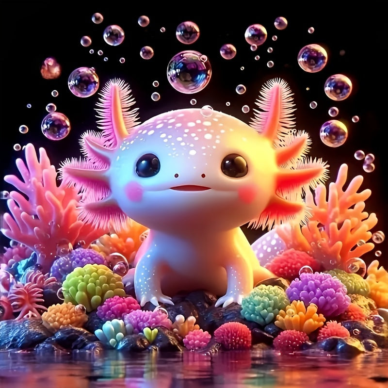 TEMU 1pc Cartoon Axolotl 5d Diamond Painting Kit For Beginners, Round Acrylic Diy Home Wall Decor Gift, Animal Theme Diamond Embroidery Set With