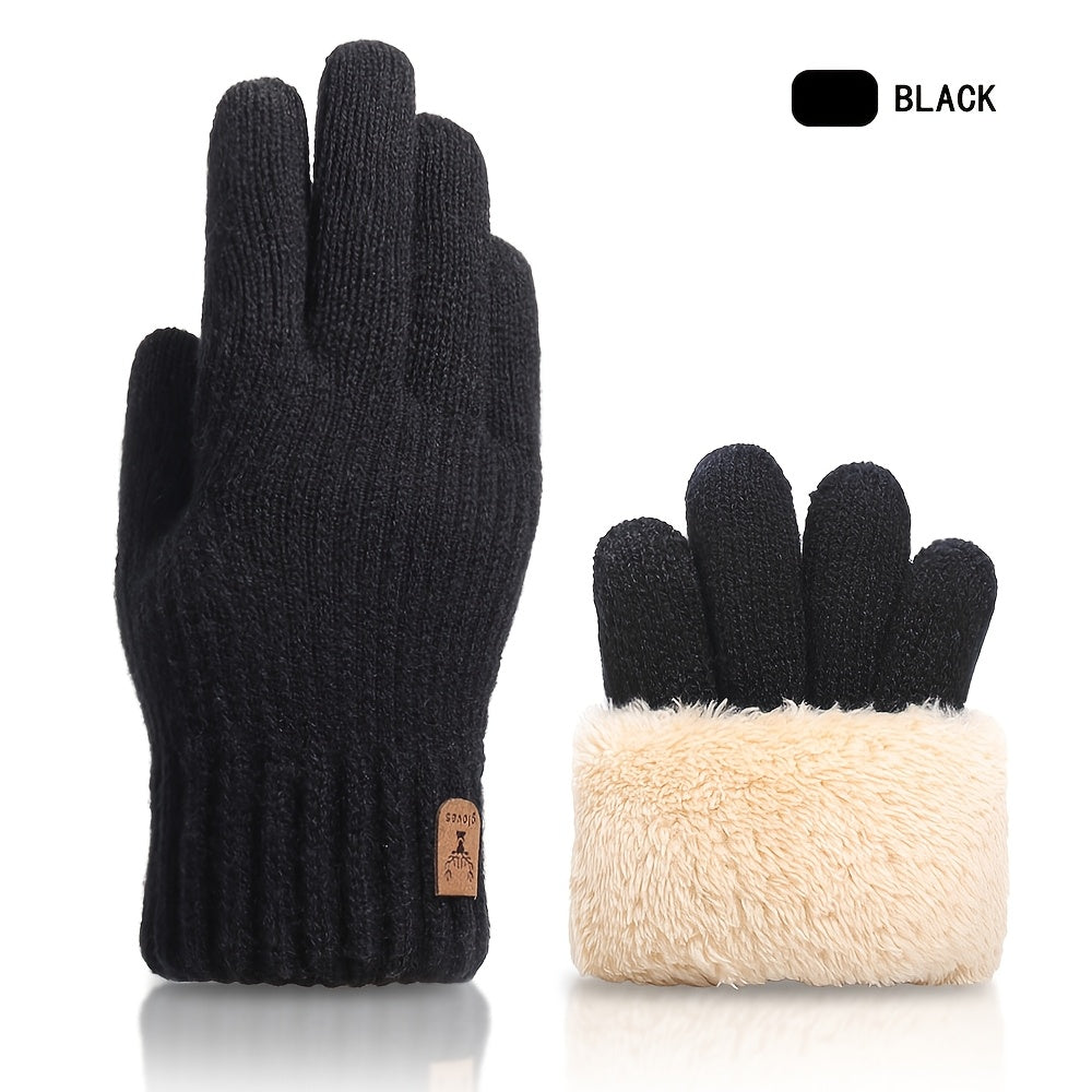 TEMU A Pair Of Thickened Fleece-lined Knitted Gloves, Suitable For Men And Women During Autumn And Winter, Ideal For Driving, Cycling, Skiing, And