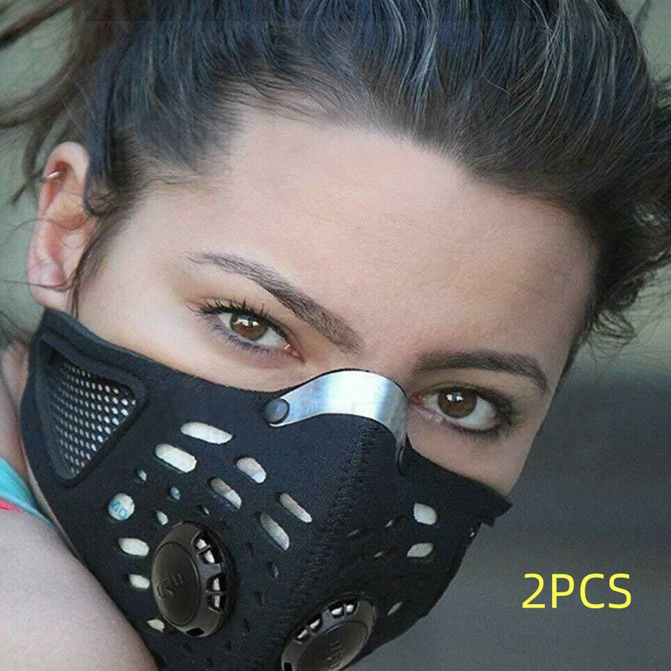 TEMU 2pcs Reusable Sports Face Mask With 7pcs Filters And 2pcs Valves-featuring An Interchangeable Filter System To Prevent Dust And Wind- For