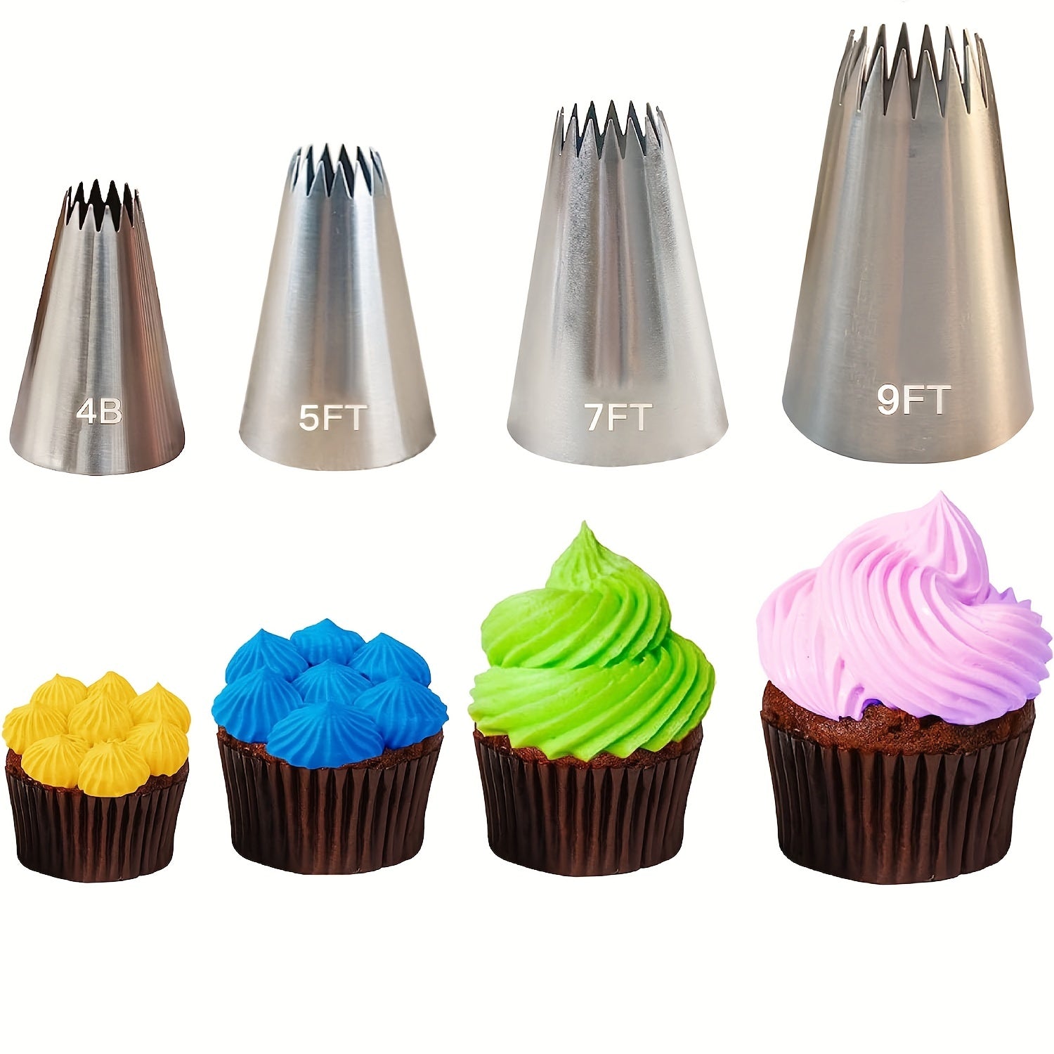 TEMU 4pcs Large And Extra Large Icing Piping Nozzle Tip Set Stainless Steel Seamless For Baking And Cake Cupcake Cookie Decorating