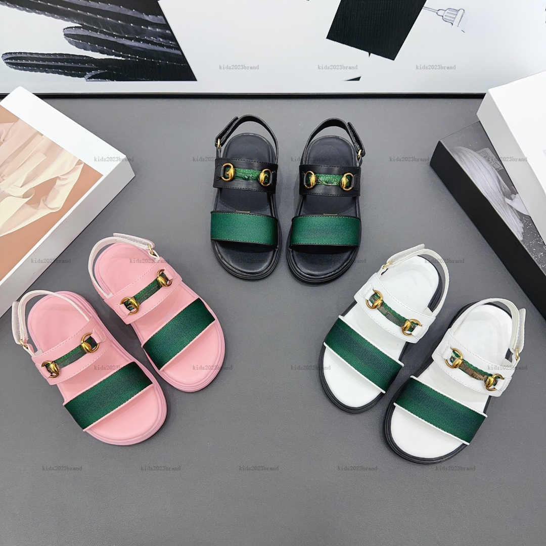 New baby Sandals Green stripe design Kids shoes Size 26-35 Including box summer toddler shoe high-quality girls boys Slippers