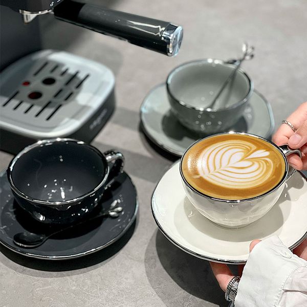 Cups Ceramic Nordic Style Plated Sier Edge Exquisite Afternoon Tea Coffee Cup and Saucer Set