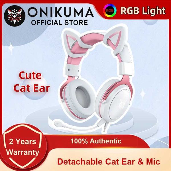 Headsets ONIKUMA X10 gaming headset with detachable cute cat ears RBG lighting gaming headset PC gaming headset with high-definition microph