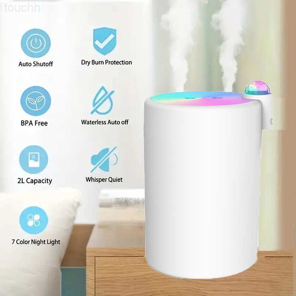 Humidifiers 2L Air Humidifier Essential Oil Aroma Diffuser Double Nozzle With Coloful LED Light Ultrasonic Humidifiers Aromatherapy Diffuser