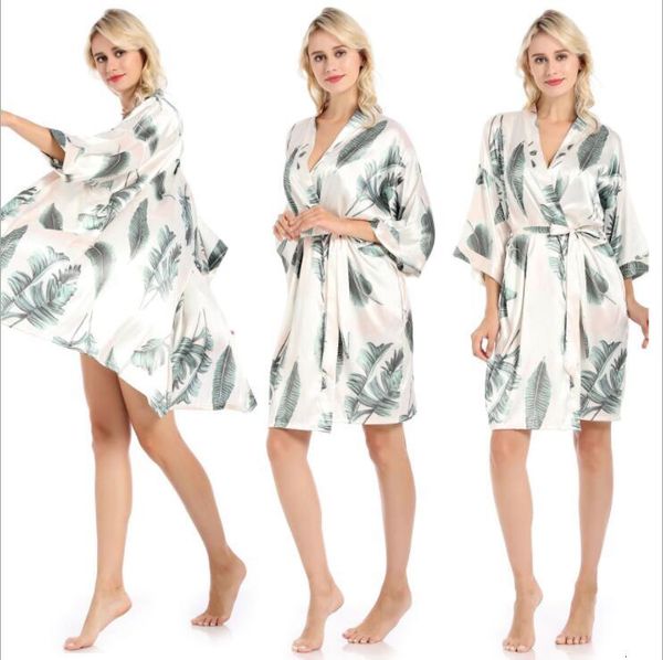 Trcal Robes V Neck Belted Women Half Sleeve Sleepwear Elegant Satin Dressing Gown Bathrobe Home Pamas
