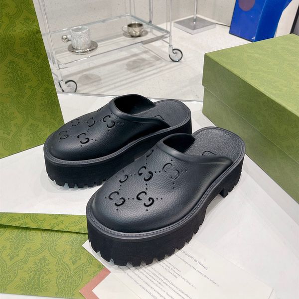 Platform sandals for women Perforated G Designer slipper Hollow Slides Mid-heel Rubber sandles woman lug sole mules Candy colors mens Transp