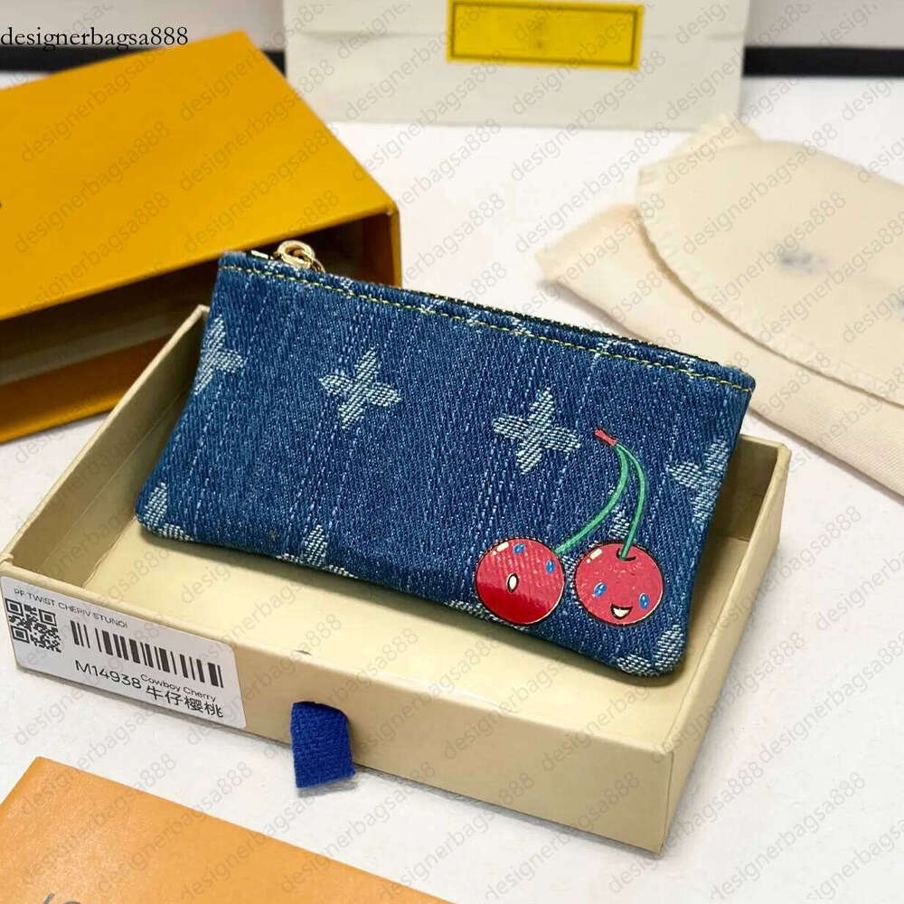 Cherry Wallet Denim wallet Coin Purses Women s Designers Bags Totes Handbag Wallets Messenger Purse Key Chain Card Holder pouch Travel With Box 12cm