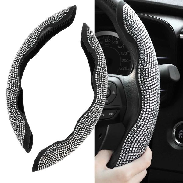 2PCS Diamond Car Steering Wheel Cover Booster Anti-slip Crystal Rhinestones Sparkling For Women Girl Car Interior AccessoriesT250110