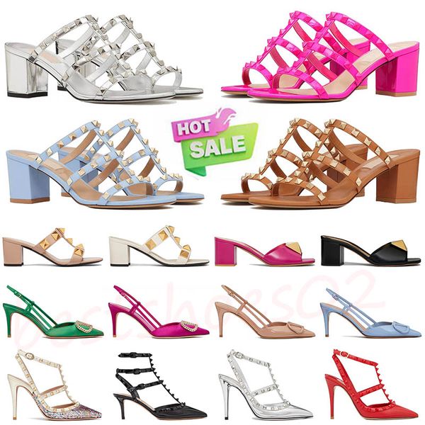 Top-level Women Luxurys Designers Shoes VT High Heel Black Patent Leather Buckled Strap Cage Heels Sandals Stiletto Pointed Toes Ankle Strap