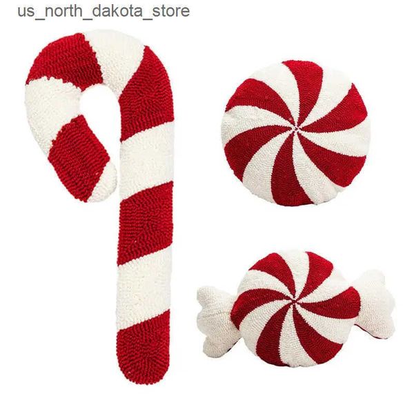Cushion-Decorative Pillow Christmas Candy Cane Gingerbread House Decoration Plush Throw Winter Home Decor Living Room Sofa Couch Cushions J2