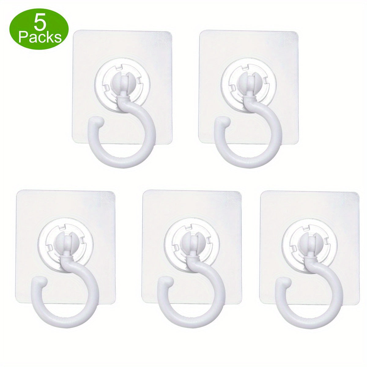 TEMU 5pcs Rotatable Sticky Wall Hooks - No Drill Adhesive Hanging Hangers For Ceiling & Walls, Heavy Duty Plastic Plant-lantern-wind Chime Holders,