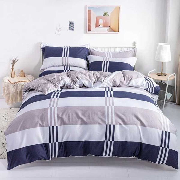 3PC 100% Cotton Down Duvet Cover Set with Ribbon Printing 1PC Down Duvet Cover 2PC Pillowcase Soft Skin Friendly Bedding W240801