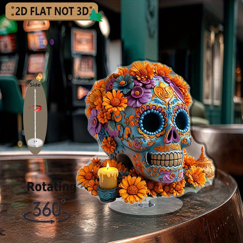 TEMU 2d Flat, Collectible Figurines2d Flat, 1pc Rotating Tabletop Centerpiece - Spinning Sugar With Marigolds, No Electricity Needed, Vibrant Orange