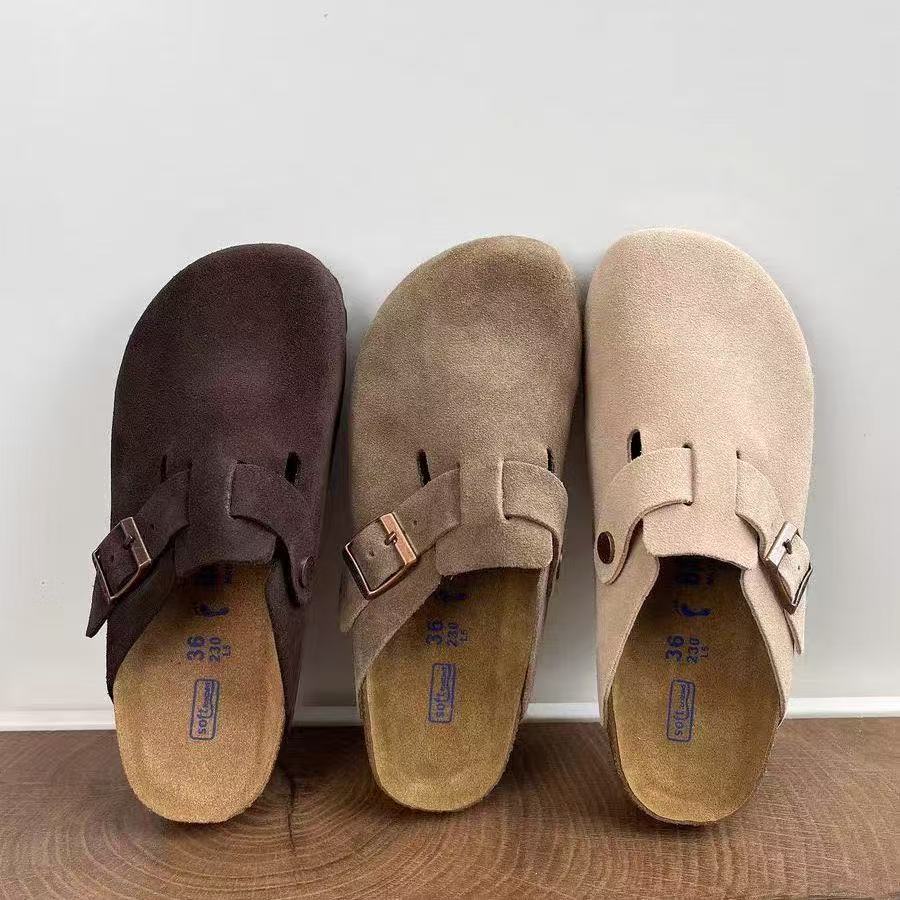 with box top boston clogs designers slippers sandals slide Platform shearling fur slides Leather suede Women Men Shoes suedue cowbuck Loafers Slippe