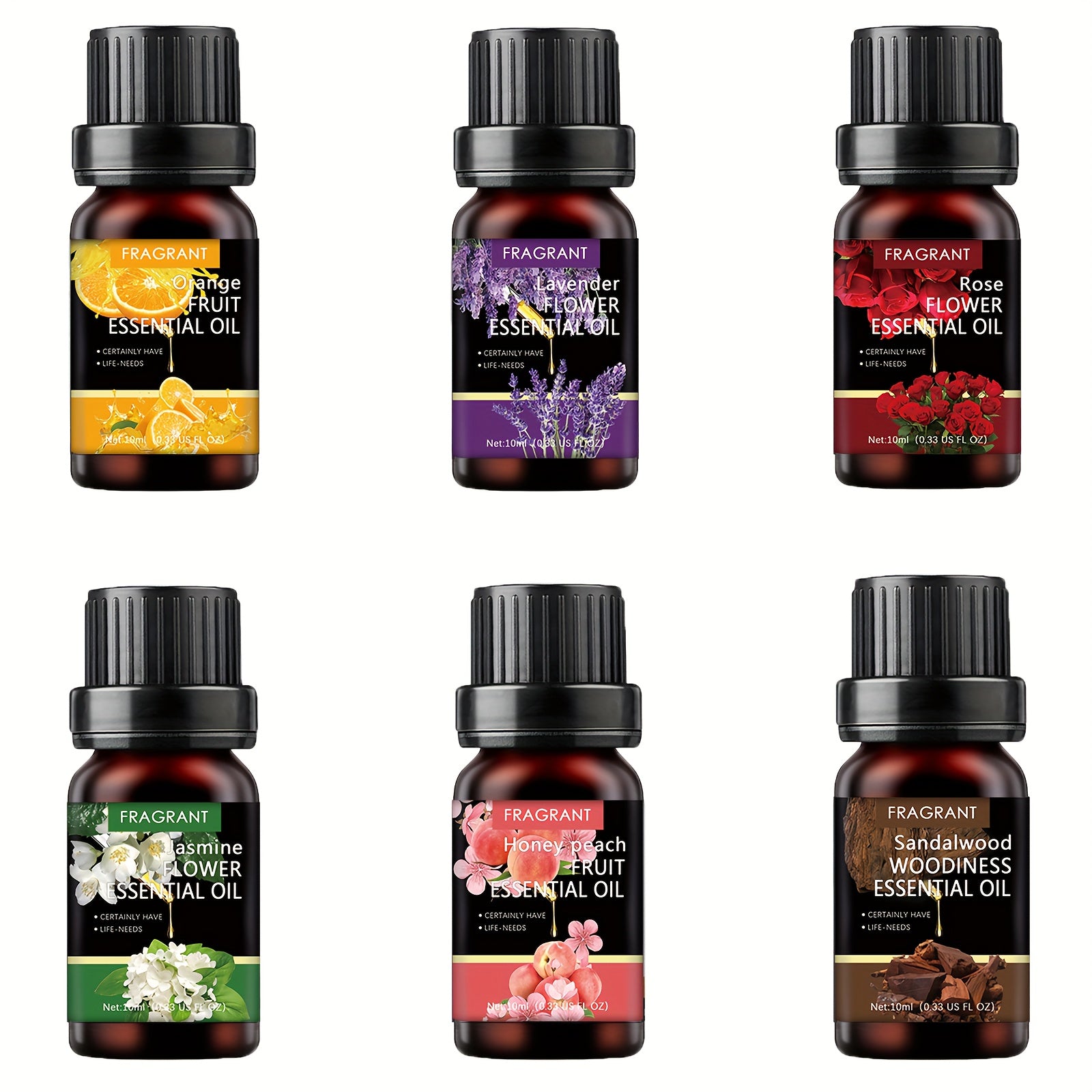 TEMU Essential Oil Diffuser Set Of 6 Bottles, 10ml-0.34fl.oz Essential Oils Gift Set For Diffusers And Humidifiers