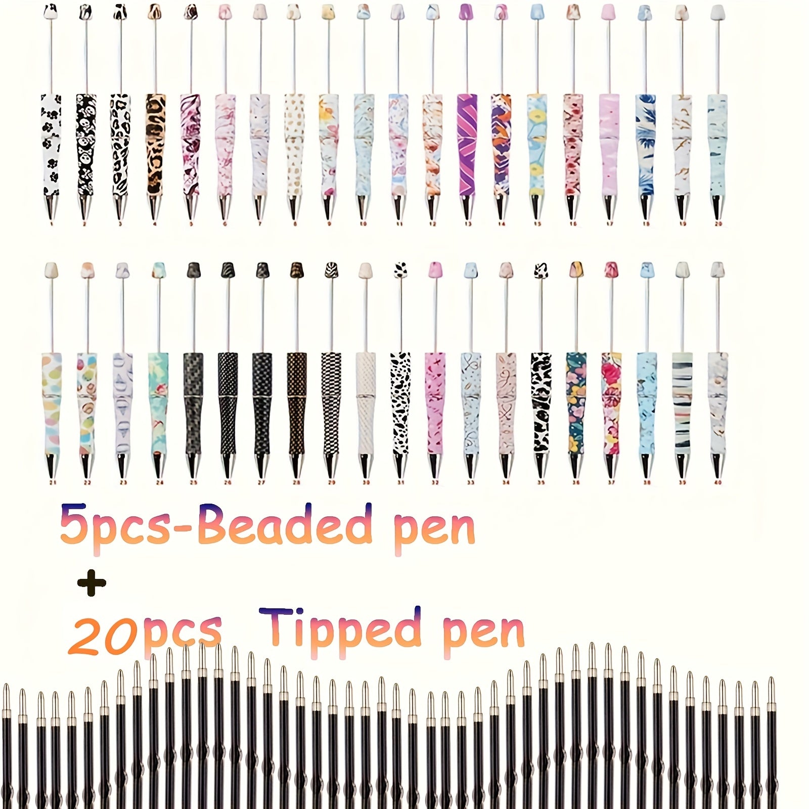 TEMU 25pcs Or 50pcs Of Printed Bead Pens, 5pcs Of Bead Pens + 20pcs Of Replacement Pen Refills, Party Gifts And Study Rewards, Christmas, Halloween,